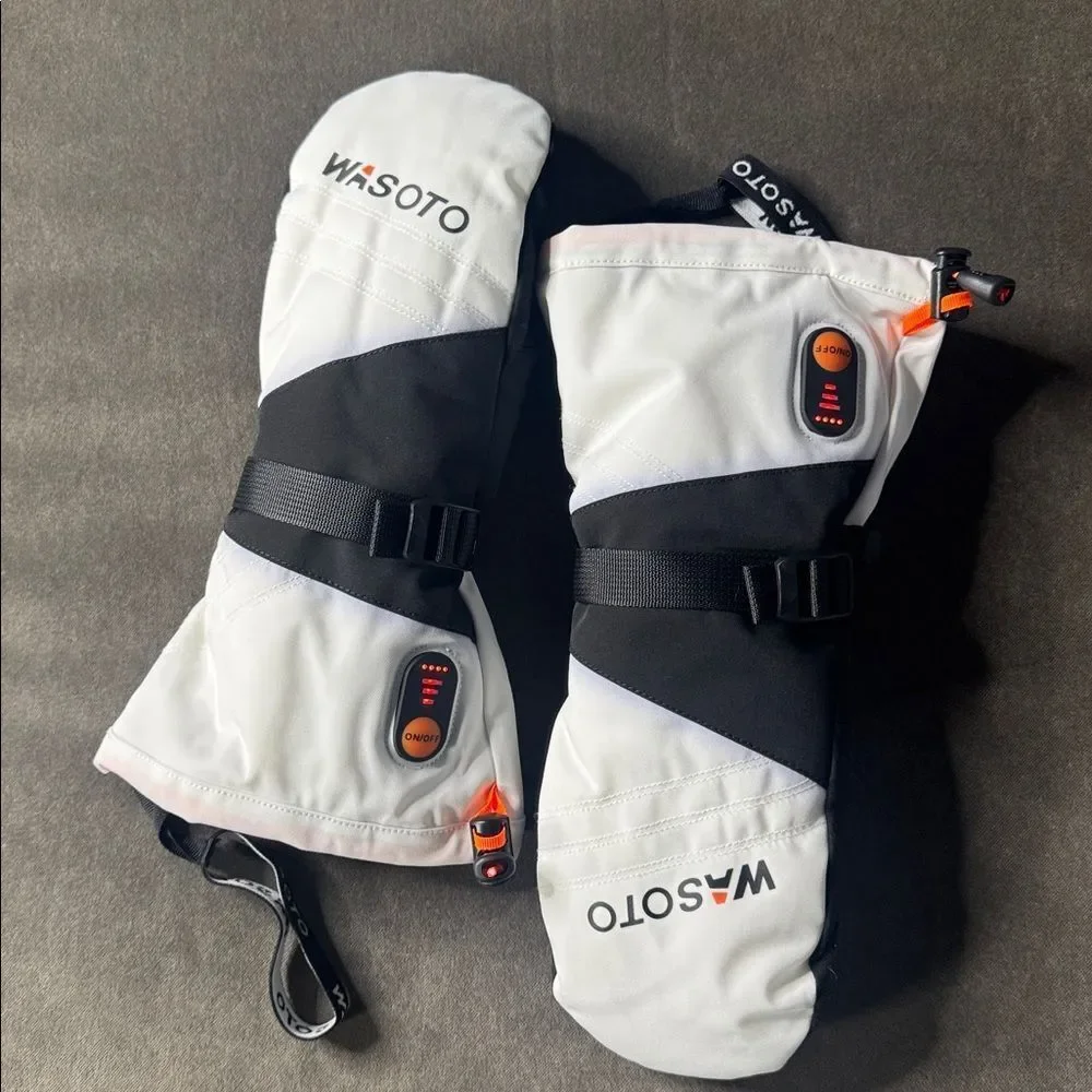 Wasoto Unisex Heated Mittens White & Black Touchscreen Thumb Size S